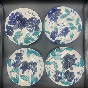 Set of 4 Dash of That Cobalt Blue Floral Dessert 6.5" Plates EUC